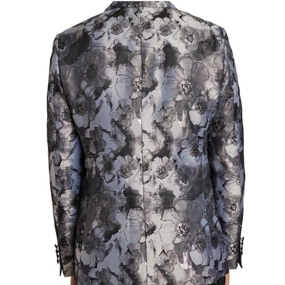 Paisley & Gray Blazer Men Size 42R Slim Fit Floral Shimmer Silver Preppy Elegant - Picture 2 of 15